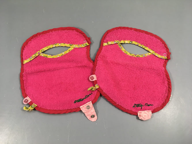 2 Bavoirs fuschia  Liz avec pression pour attache tétine, moins cher chez Petit Kiwi