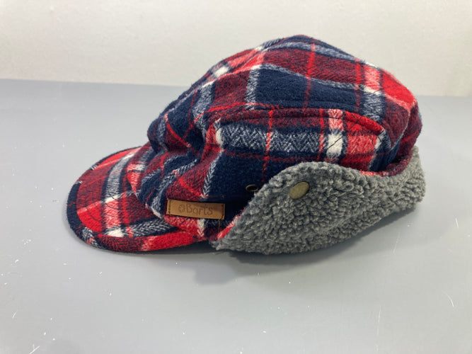 Casquette à carreaux rouge et marine, cache-oreilles sherpa, moins cher chez Petit Kiwi