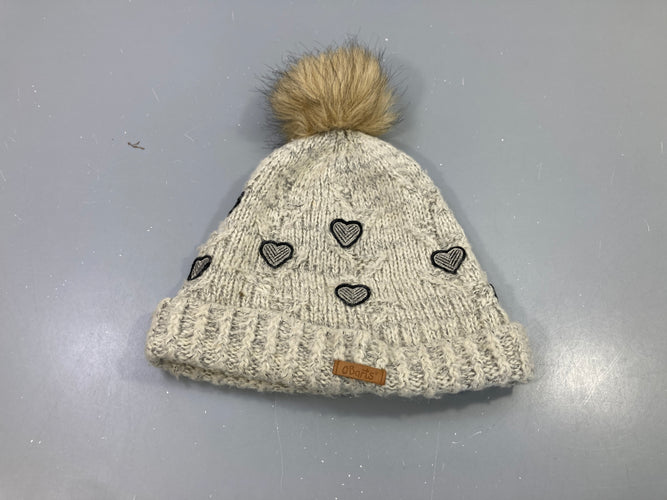 Bonnet tricot écru cœurs, pompon fausse fourrure, moins cher chez Petit Kiwi