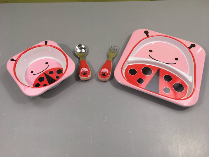 Assiette + bol + Cuillère et Fourchette Skip Hop Zoo Coccinelle, moins cher chez Petit Kiwi