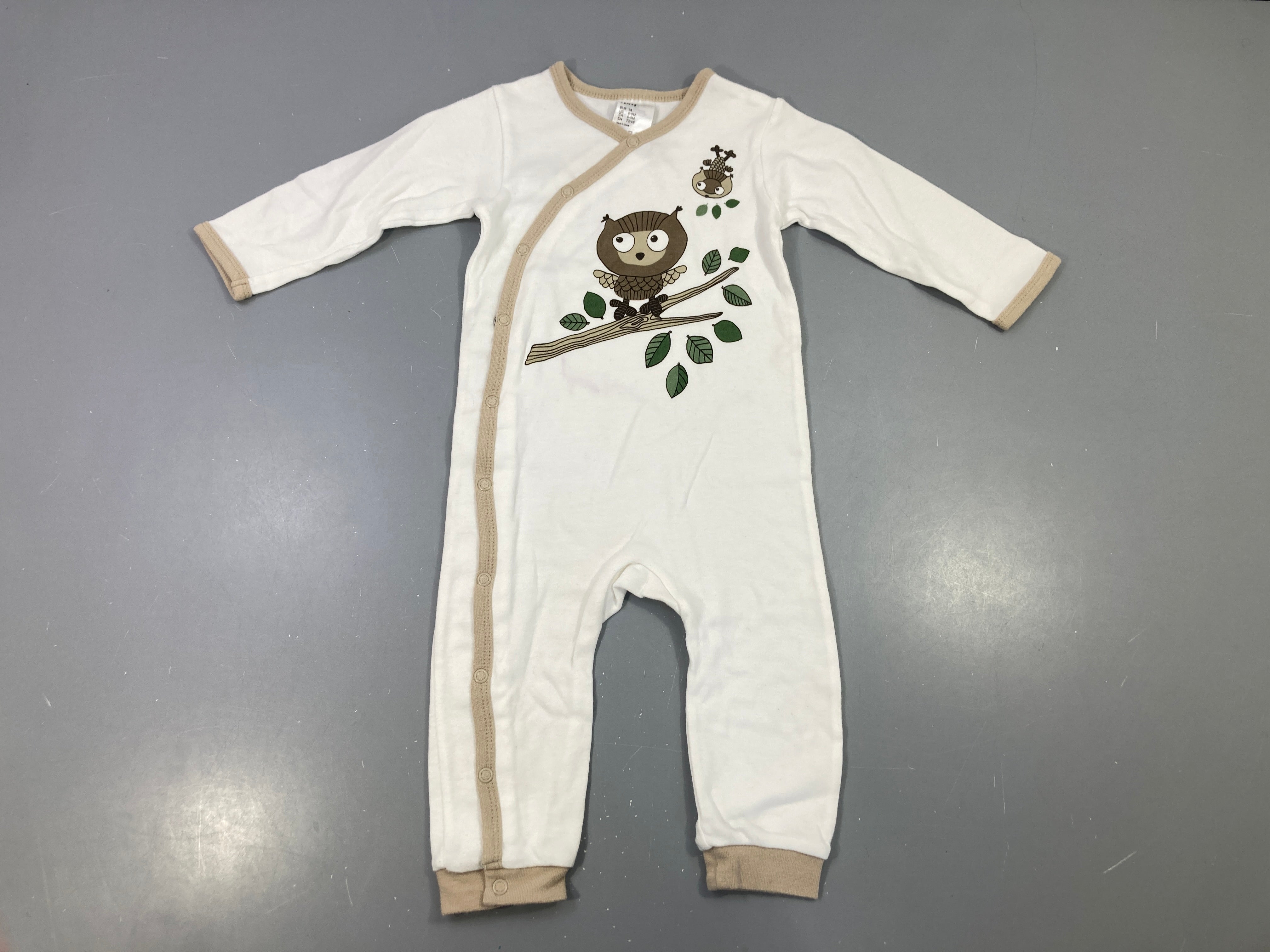 Pyjama jersey blanc imprimé hibou sur branche