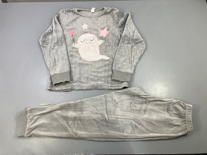 Pyjama 2pcs velours gris à pois, fantôme et étoiles, moins cher chez Petit Kiwi