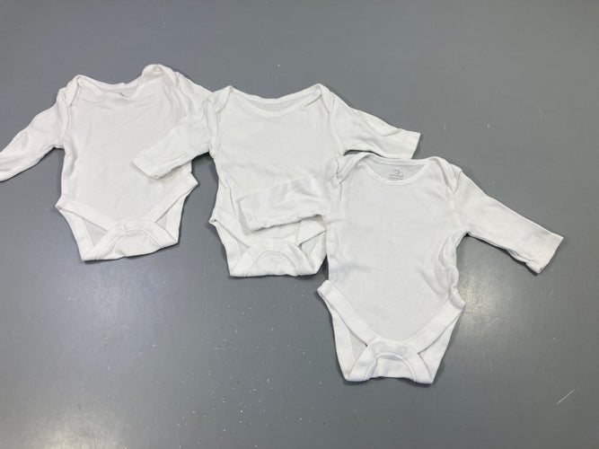 Lot de 3 bodies m.l blancs unis, moins cher chez Petit Kiwi