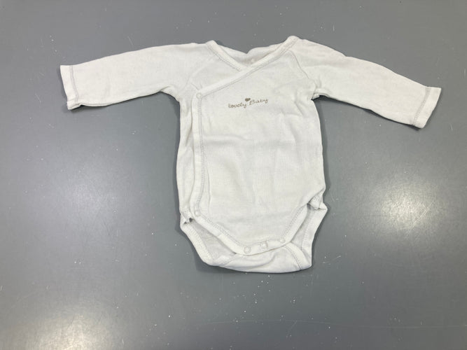 Body m.l écru imprimé "lovely baby", croisé sur le devant, bouloché, moins cher chez Petit Kiwi