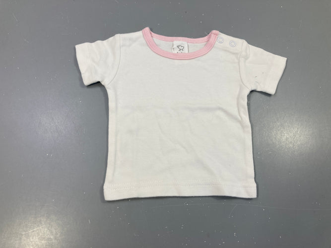 T-shirt m.c blanc bordure rose, moins cher chez Petit Kiwi