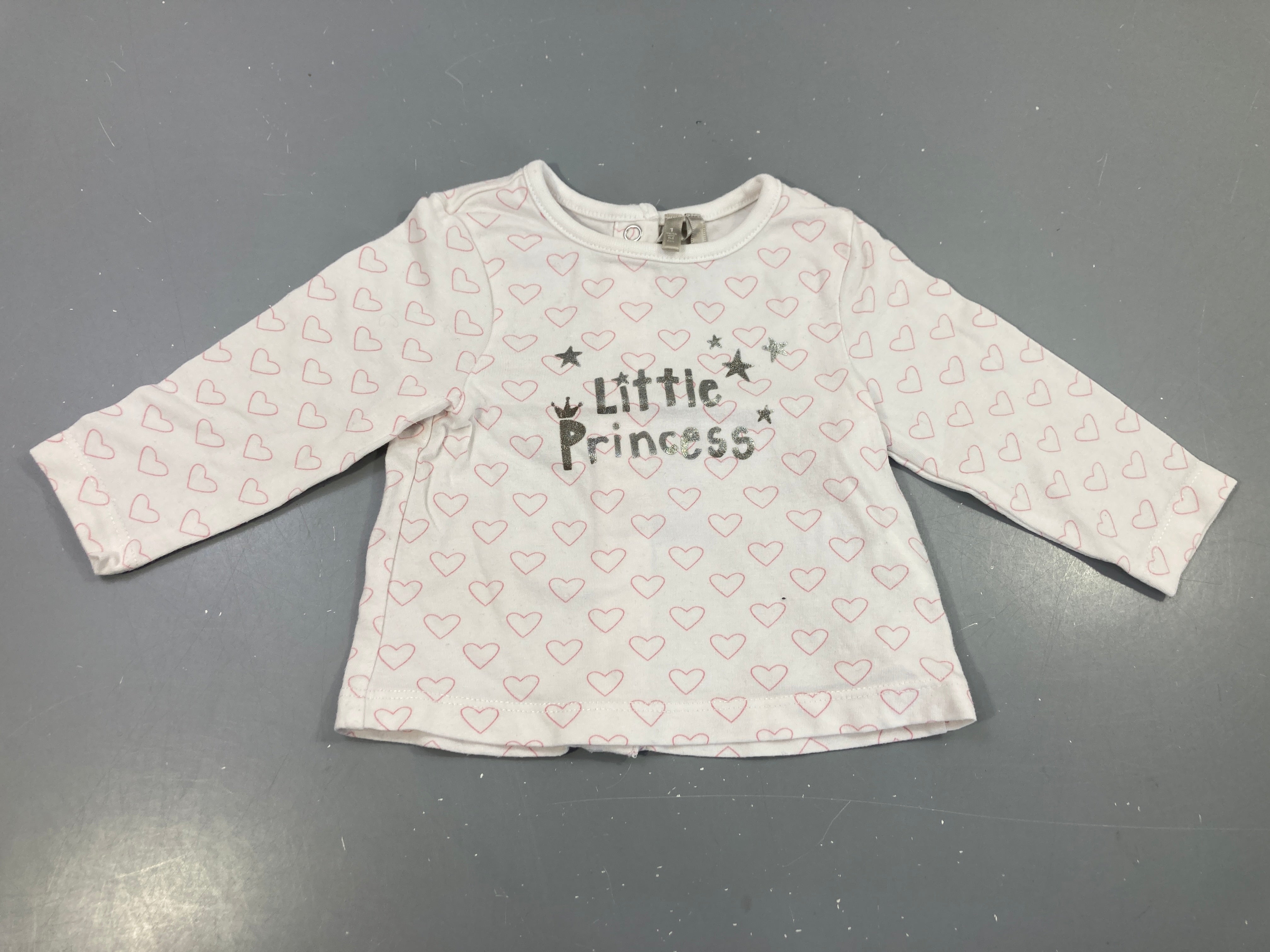 T-shirt m.l écru imprimé cœurs roses, 