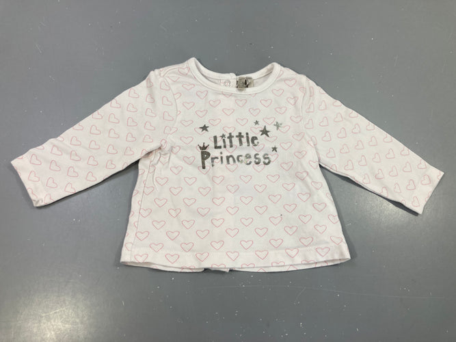 T-shirt m.l écru imprimé cœurs roses, "Little Princess", légèrement bouloché, moins cher chez Petit Kiwi