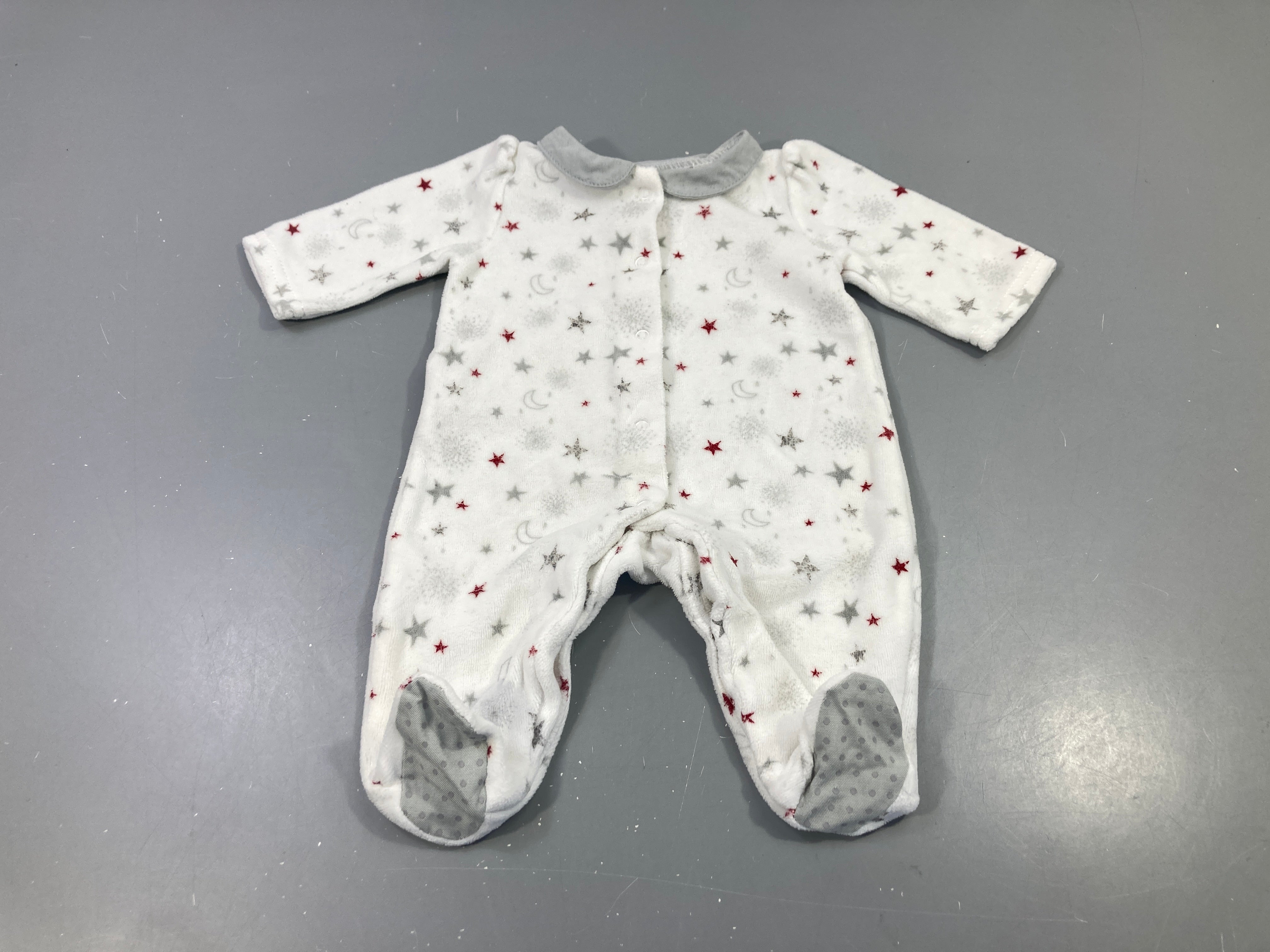 Pyjama velours blanc étoiles lune bordeaux gris