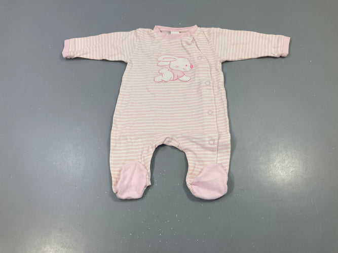 Pyjama jersey rayé rose lapin brodé, légèrement bouloché, moins cher chez Petit Kiwi