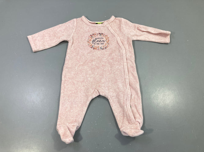 Pyjama velours rose chiné brodé Petite fleur de mon cœur, moins cher chez Petit Kiwi