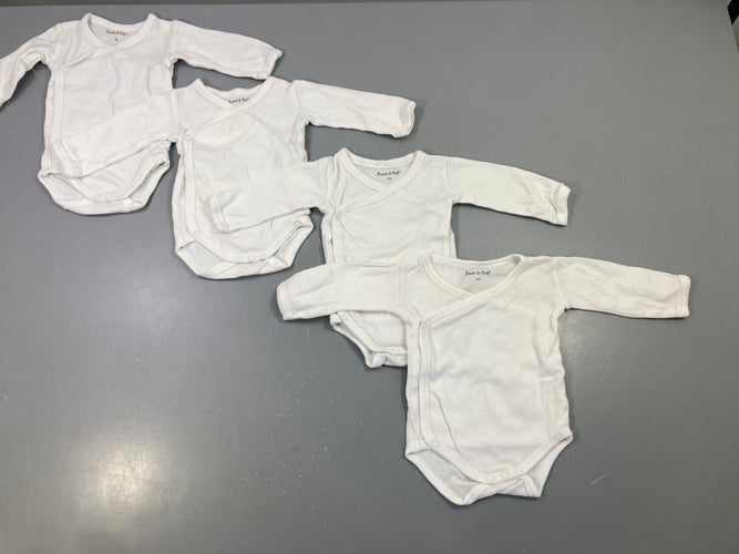 Lot de 4 bodies m.l blanc, croisé sur le devant, moins cher chez Petit Kiwi