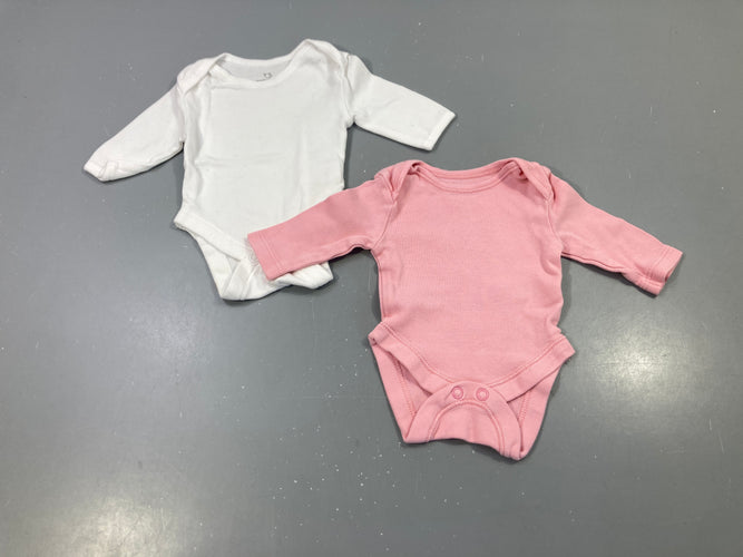 Lot de 2 bodies m.l blanc et rose, moins cher chez Petit Kiwi