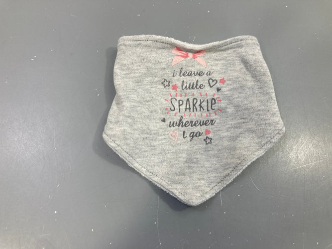 Bavoir bandana gris chiné noeud rose sparkle, moins cher chez Petit Kiwi
