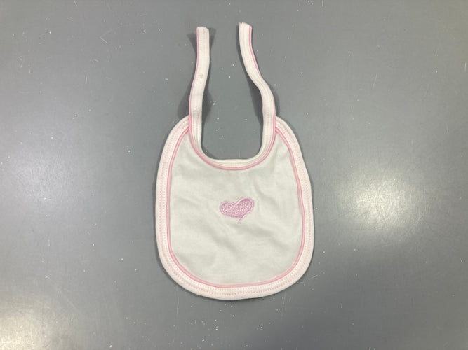 Bavoir jersey blanc bordure rose cœur brodé, moins cher chez Petit Kiwi
