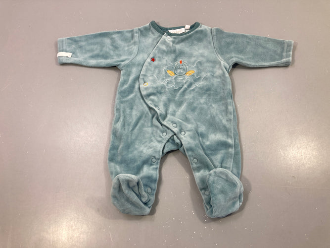 Pyjama velours bleu brodé dragon, moins cher chez Petit Kiwi