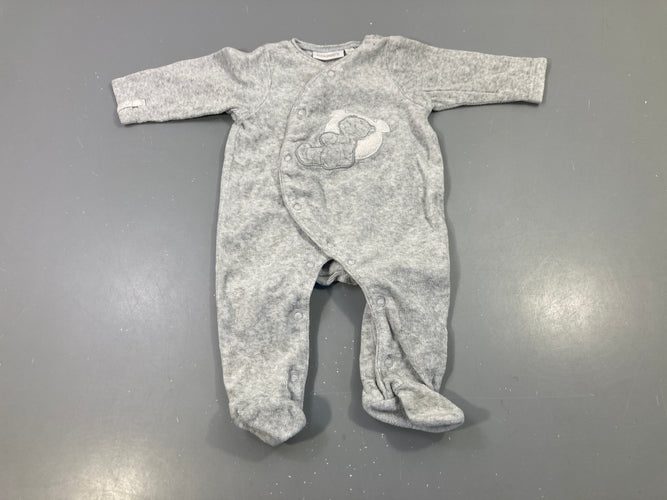 Pyjama velours gris chiné brodé ours endormi, moins cher chez Petit Kiwi