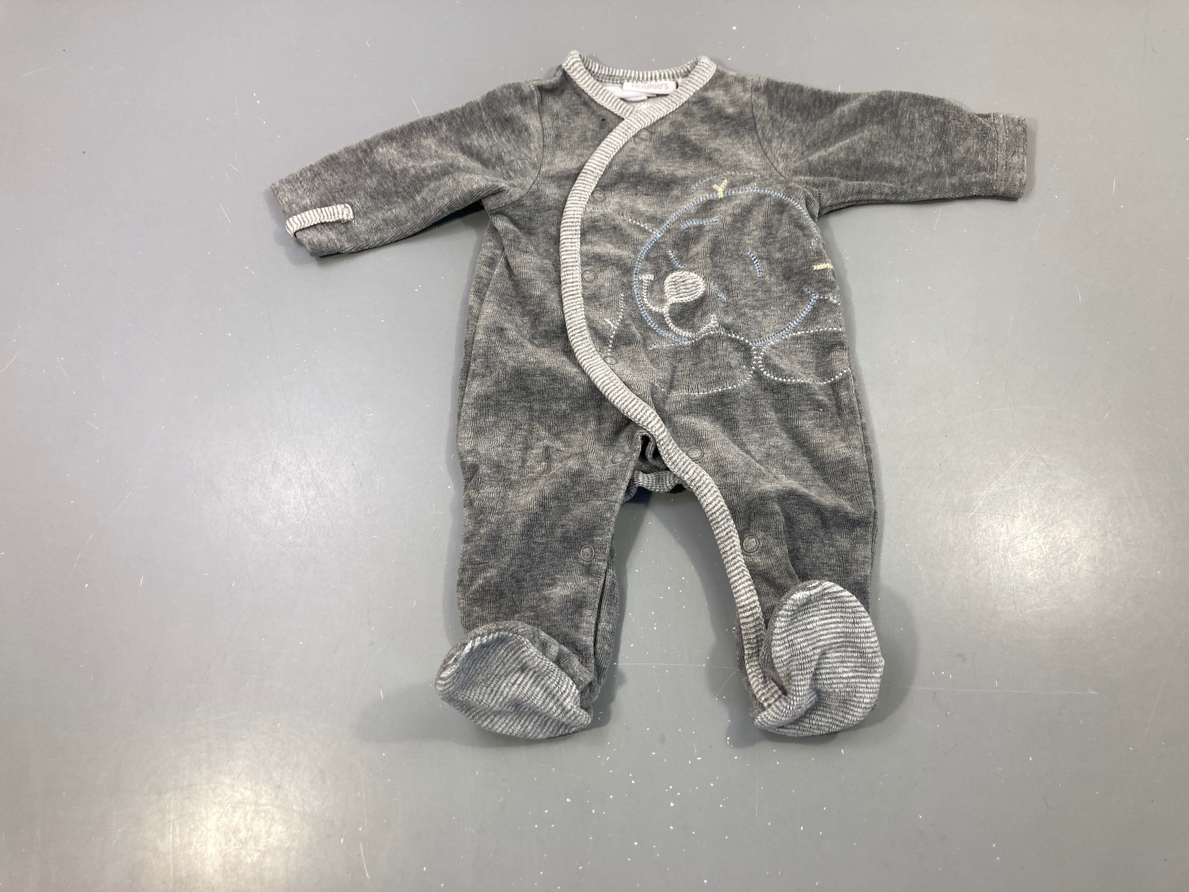 Pyjama velours gris chiné, bordure rayée