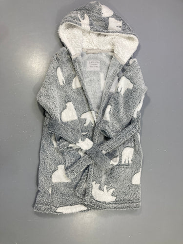 Peignoir velours gris ours à capuche, moins cher chez Petit Kiwi