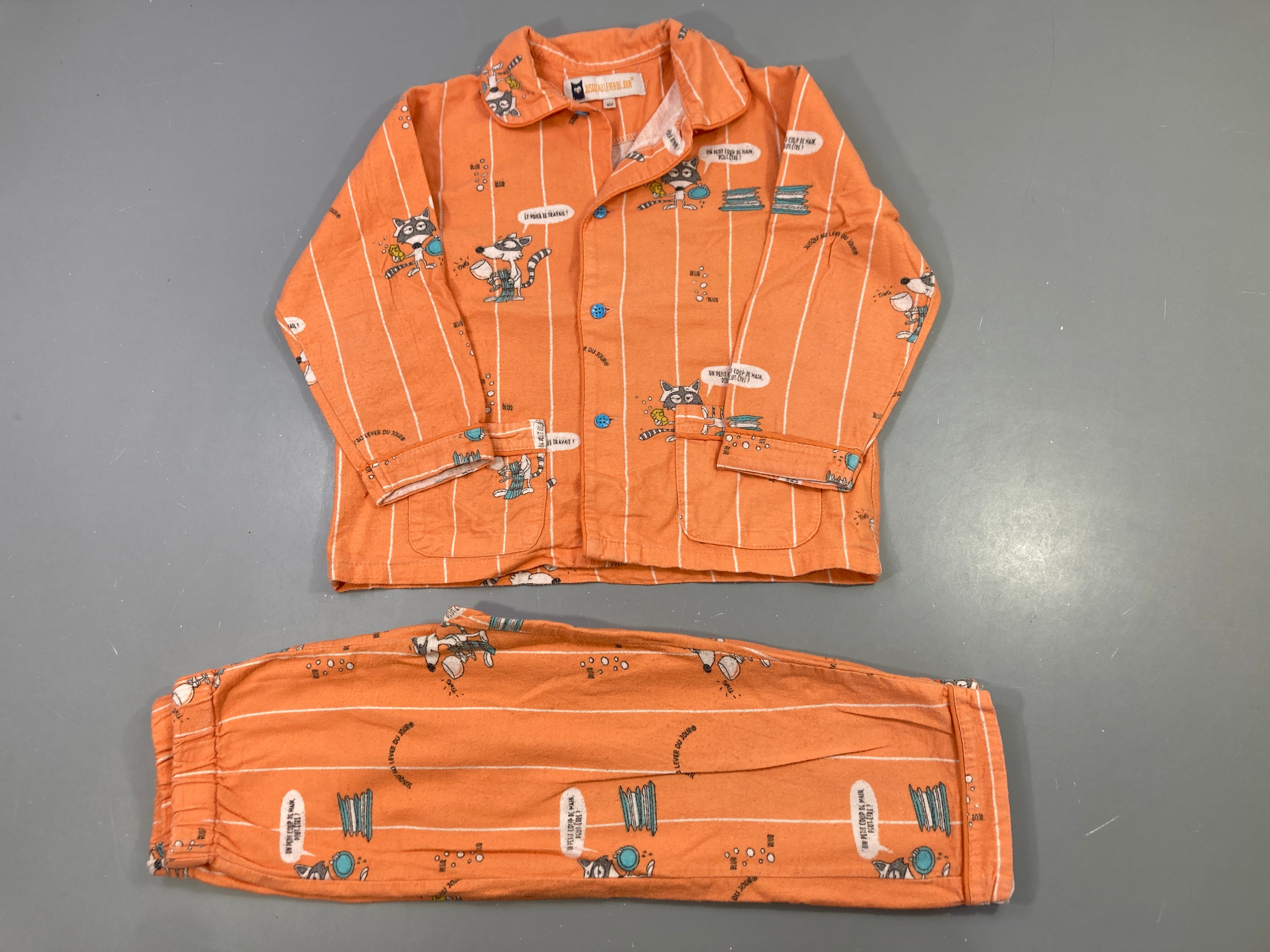 Pyjama orange rayé 2pcs raton laveur, bouloché
