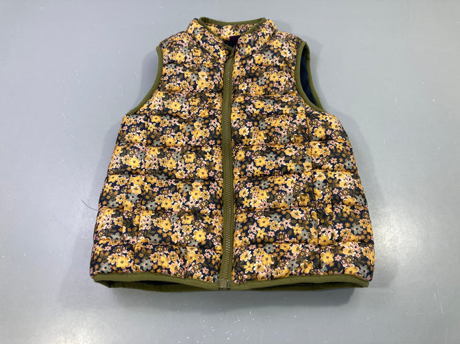 Manteau 3en1 kaki fleurs capuche fourrure, bodywarmer amovible, moins cher chez Petit Kiwi