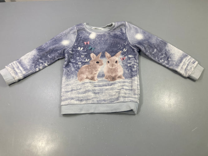 Pull velours gris imprimé lapins, moins cher chez Petit Kiwi