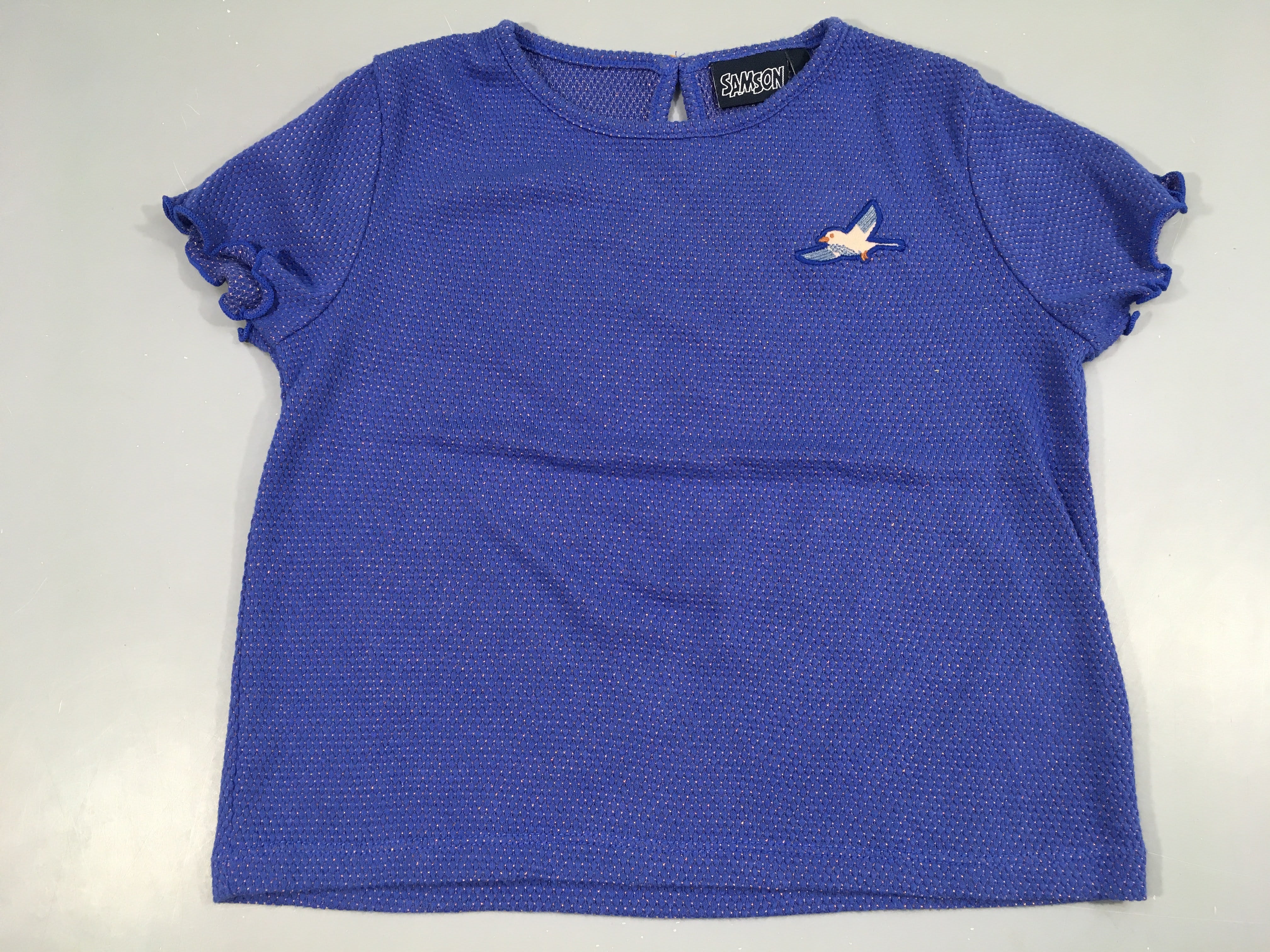 T-shirt m.c Samson texturé bleu fils métalisé doré oiseau