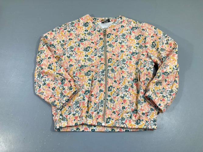 Veste zippée coton/lin à fleurs roses et vertes, moins cher chez Petit Kiwi