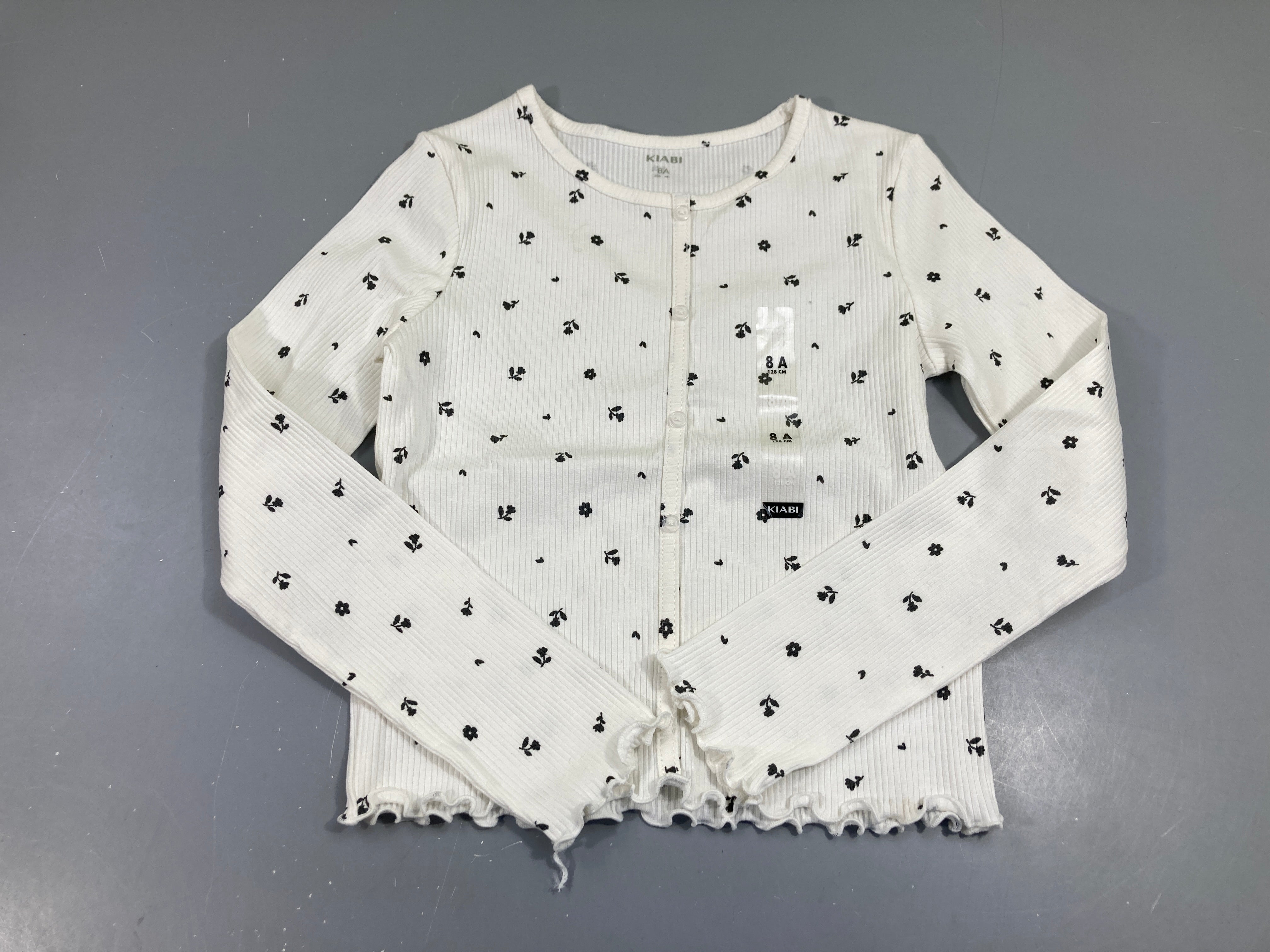 Gilet jersey côtelé blanc fleurs noires, NEUF