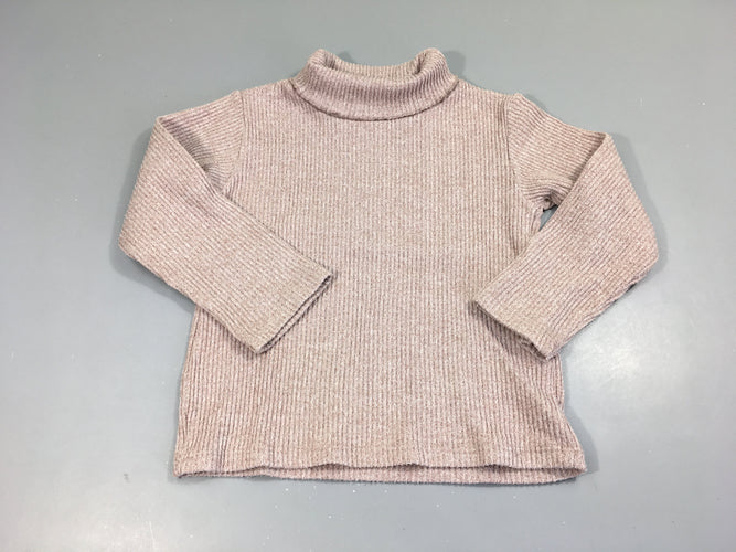 Pull côtes vieux rose chiné col roulé, bouloché?, moins cher chez Petit Kiwi