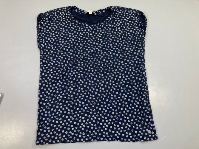 T-shirt m.c bleu foncé fleurs argentées, moins cher chez Petit Kiwi
