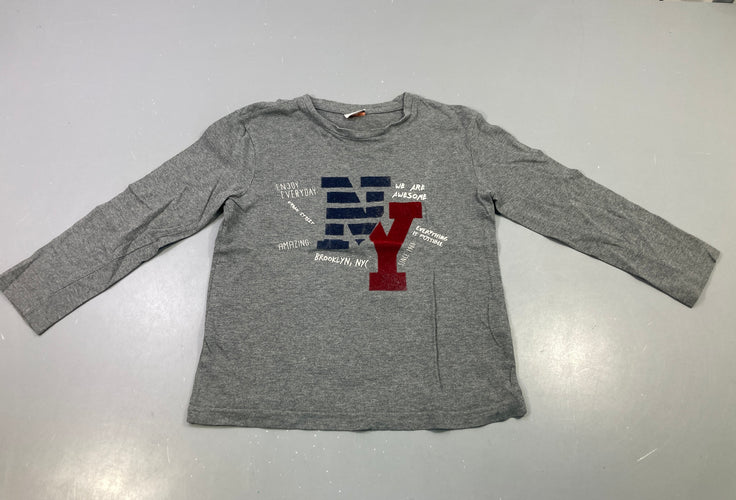 T-shirt m.l gris chiné NY Brooklyn, imprimé, moins cher chez Petit Kiwi