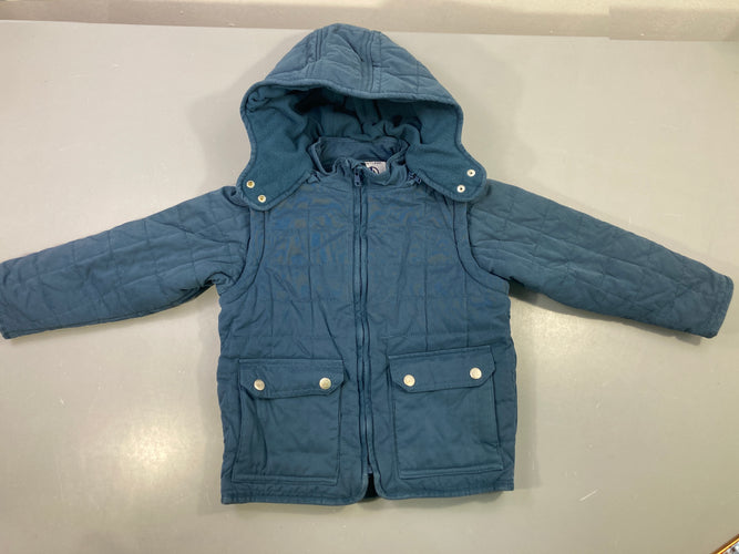 Veste matelassée manches amovibles bleu marine capuche, poches, moins cher chez Petit Kiwi