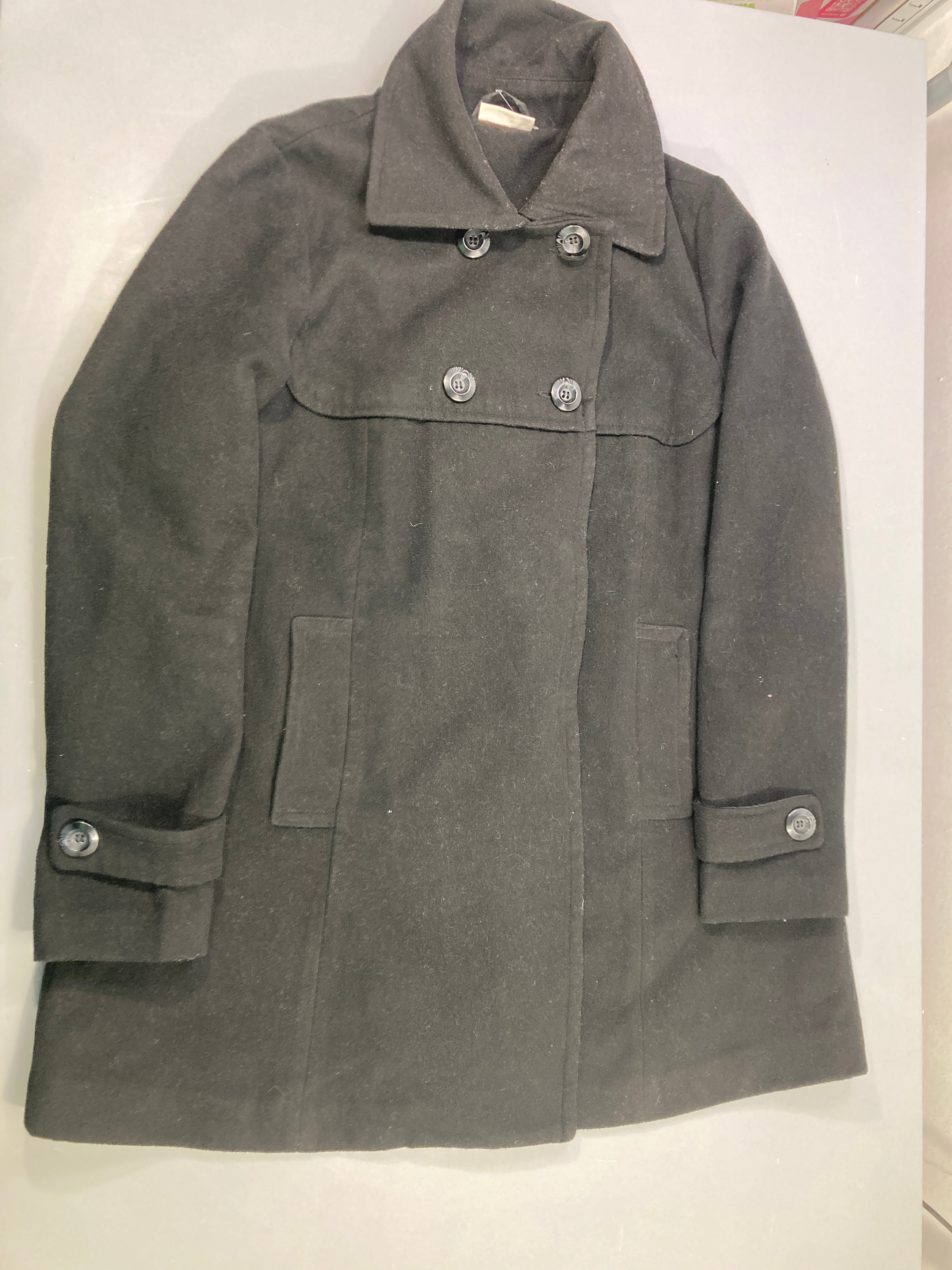 Manteau grossesse laine gris anthracite boutonné, poches