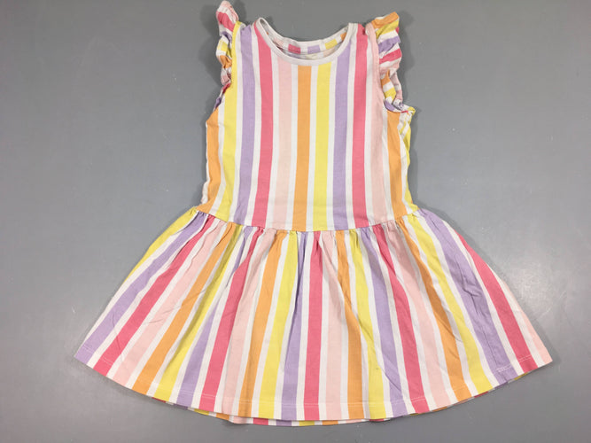 Robe s.m jersey lignéeblanc-rose-jaune-Petite tache arrière, moins cher chez Petit Kiwi