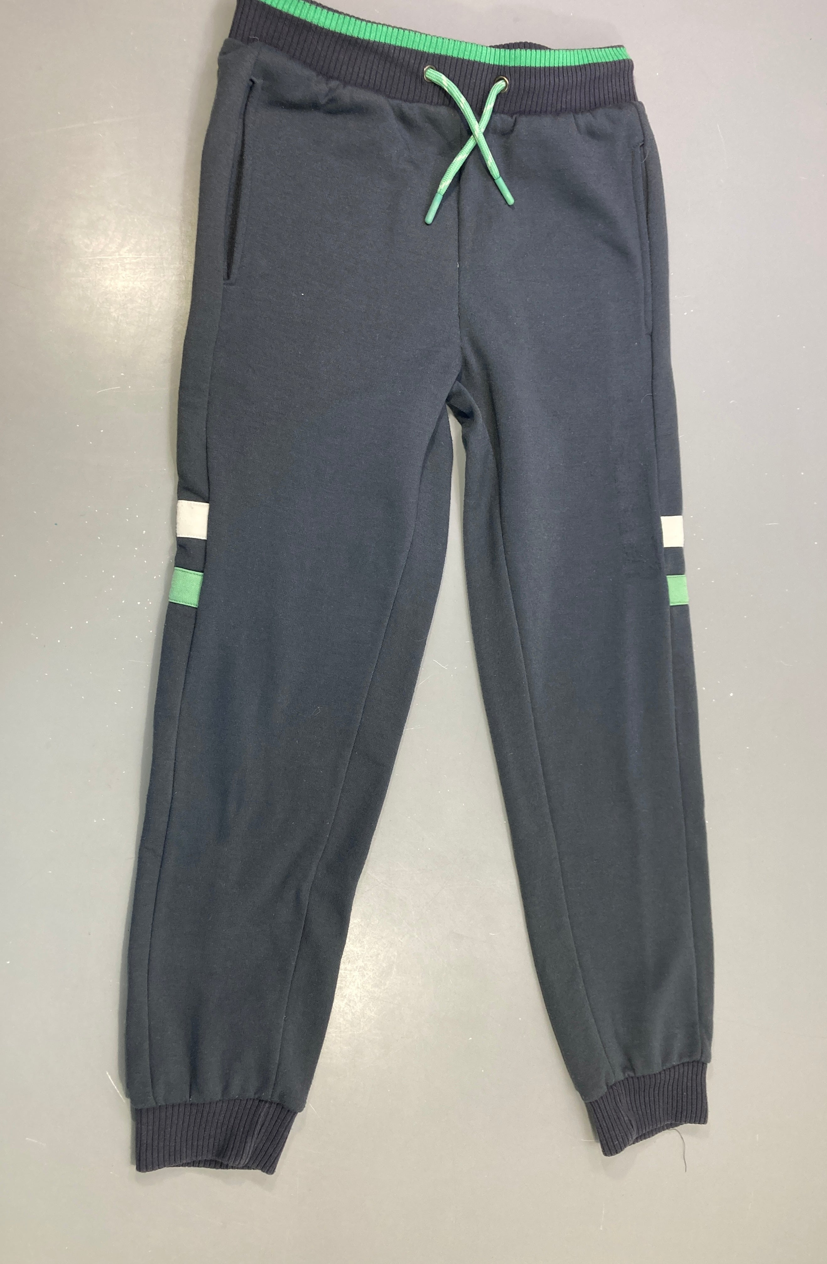 Jogging bleu rayures vert blanc