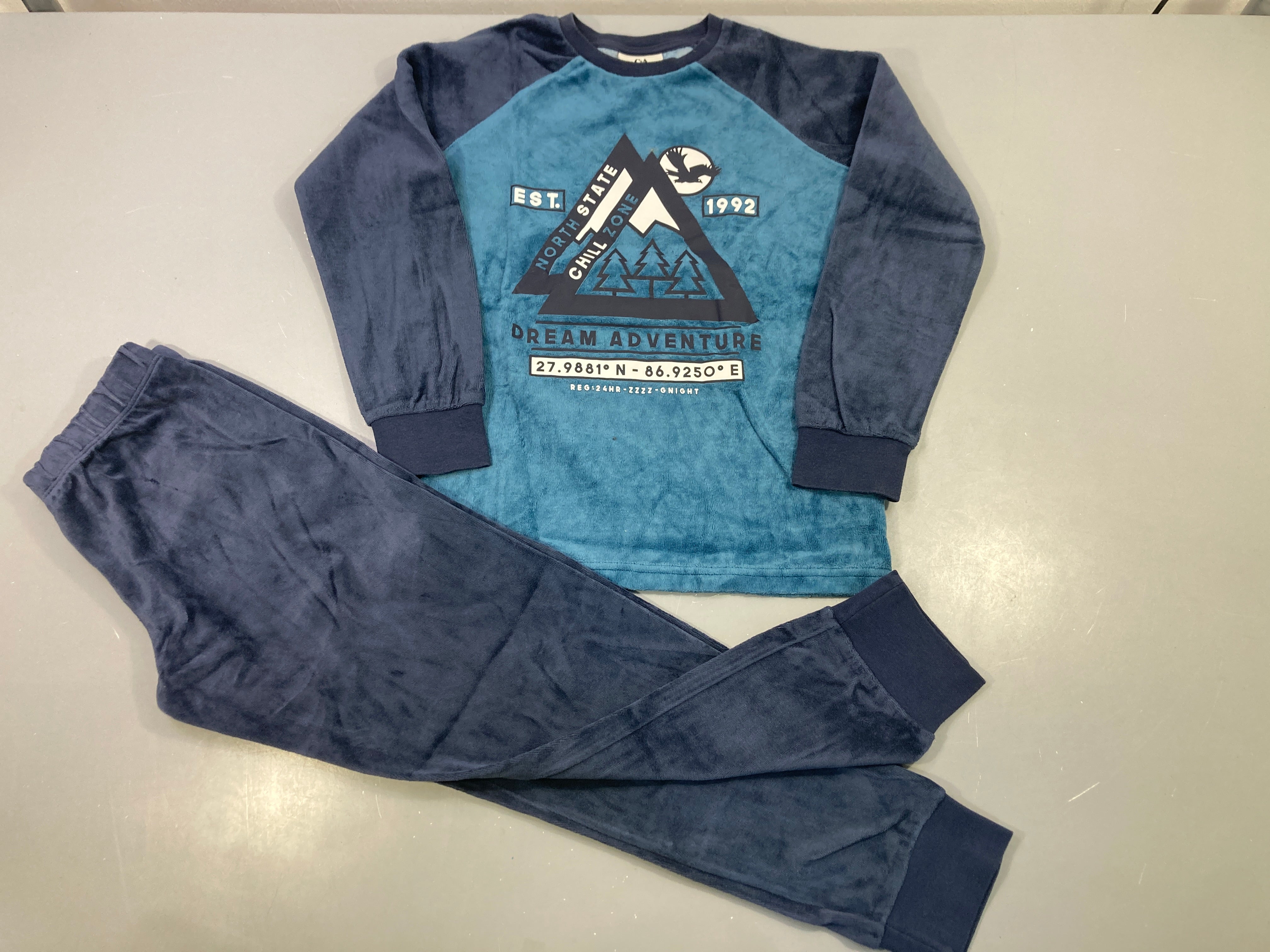 Pyjama 2pcs velours bleu imprimé montagne