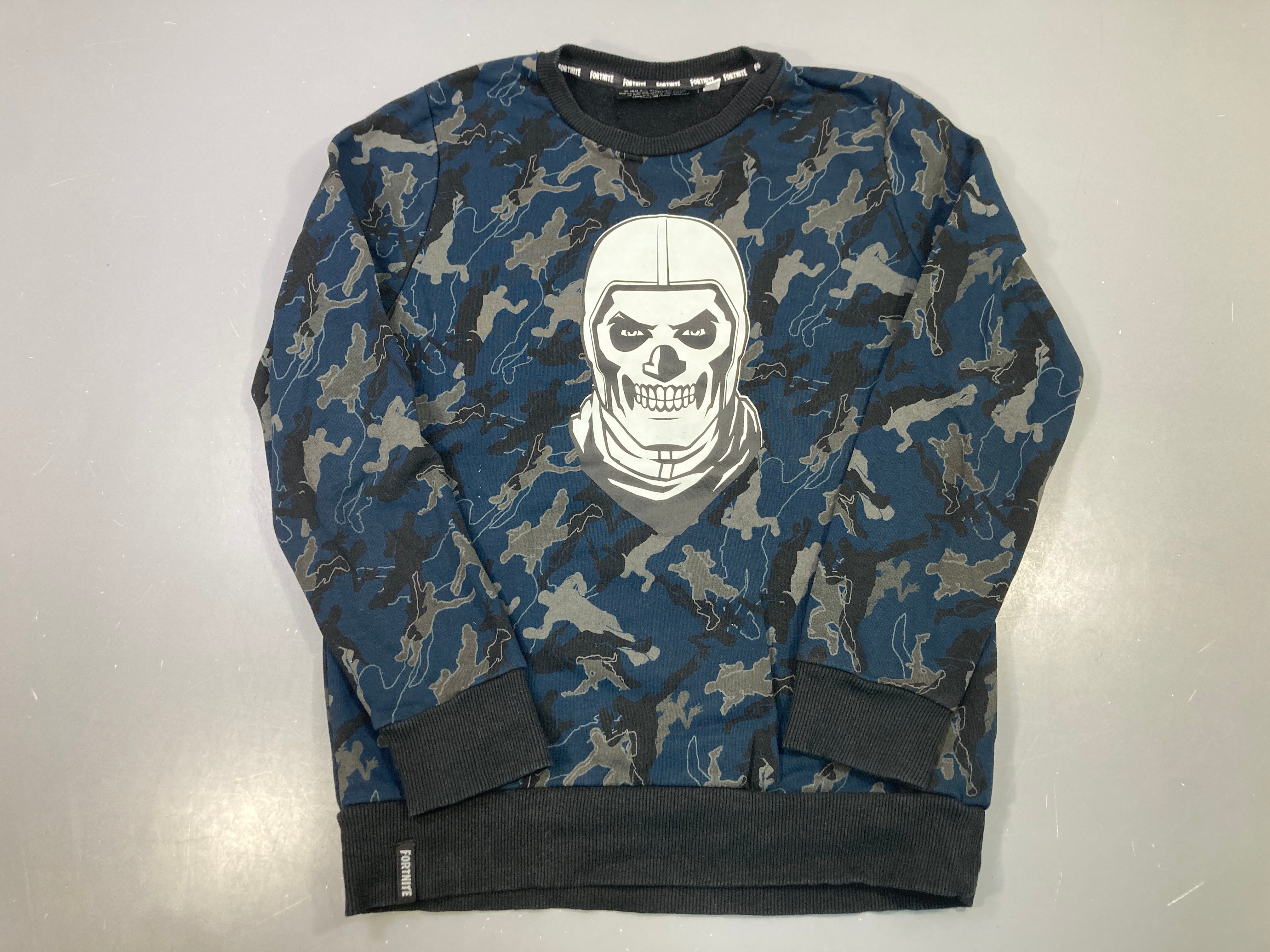 Sweat camouflage bleu gris imprimé tête de mort, Fortnite