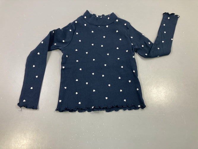 T-shirt m.l col montant bleu marine imprimé cœurs, moins cher chez Petit Kiwi