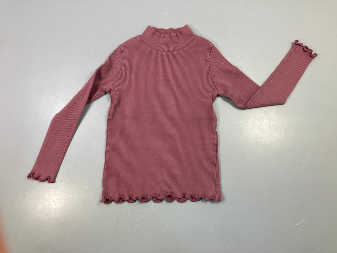 T-shirt m.l col montant rose mauve côtelé, moins cher chez Petit Kiwi