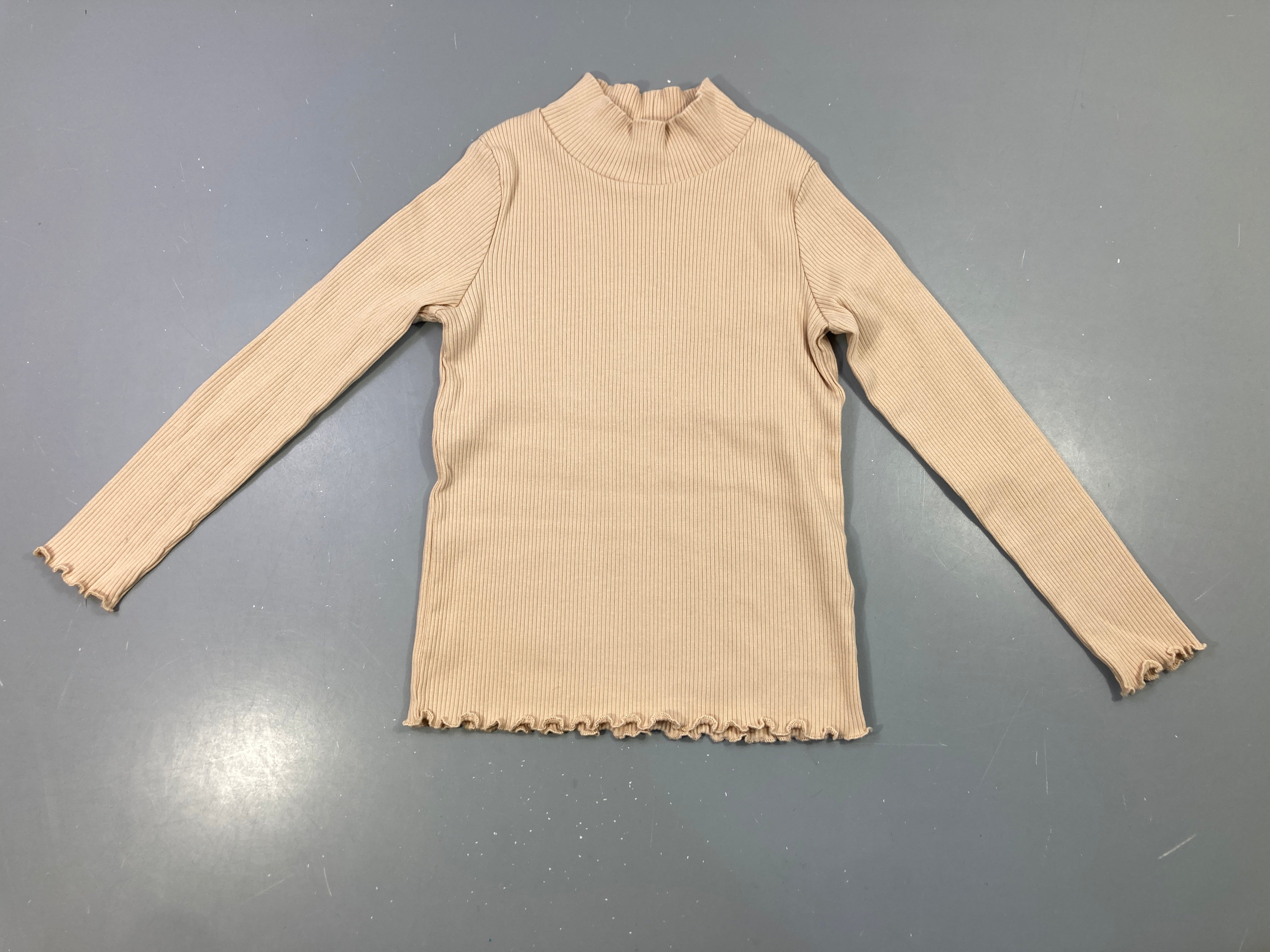 T-shirt m.l col montant beige côtelé