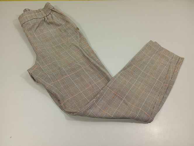 Pantalon à carreaux noir/rose/blanc/ jaune, taille élastique T32 . Très légèrement bouloché, moins cher chez Petit Kiwi