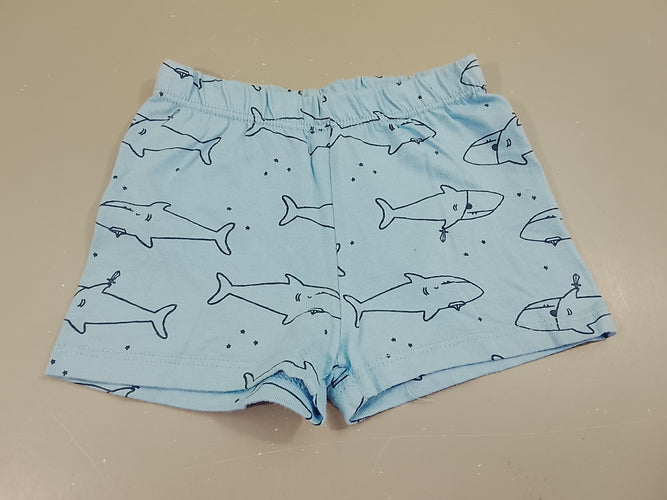 Short molleton bleu clair, motifs requins, moins cher chez Petit Kiwi