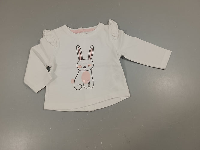 T-shirt m.l blanc , lapin, pressions à l'arrière, moins cher chez Petit Kiwi