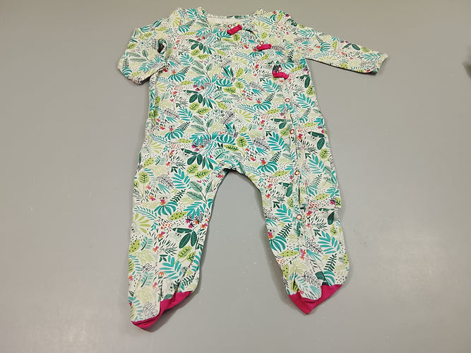 Pyjama jersey  blanc motifs feuillag coloré, noeuds roses, moins cher chez Petit Kiwi