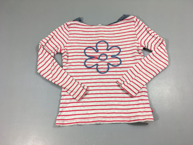 T-shirt m.l gris chiné rayé rose fleurs, légèrement bouloché, moins cher chez Petit Kiwi