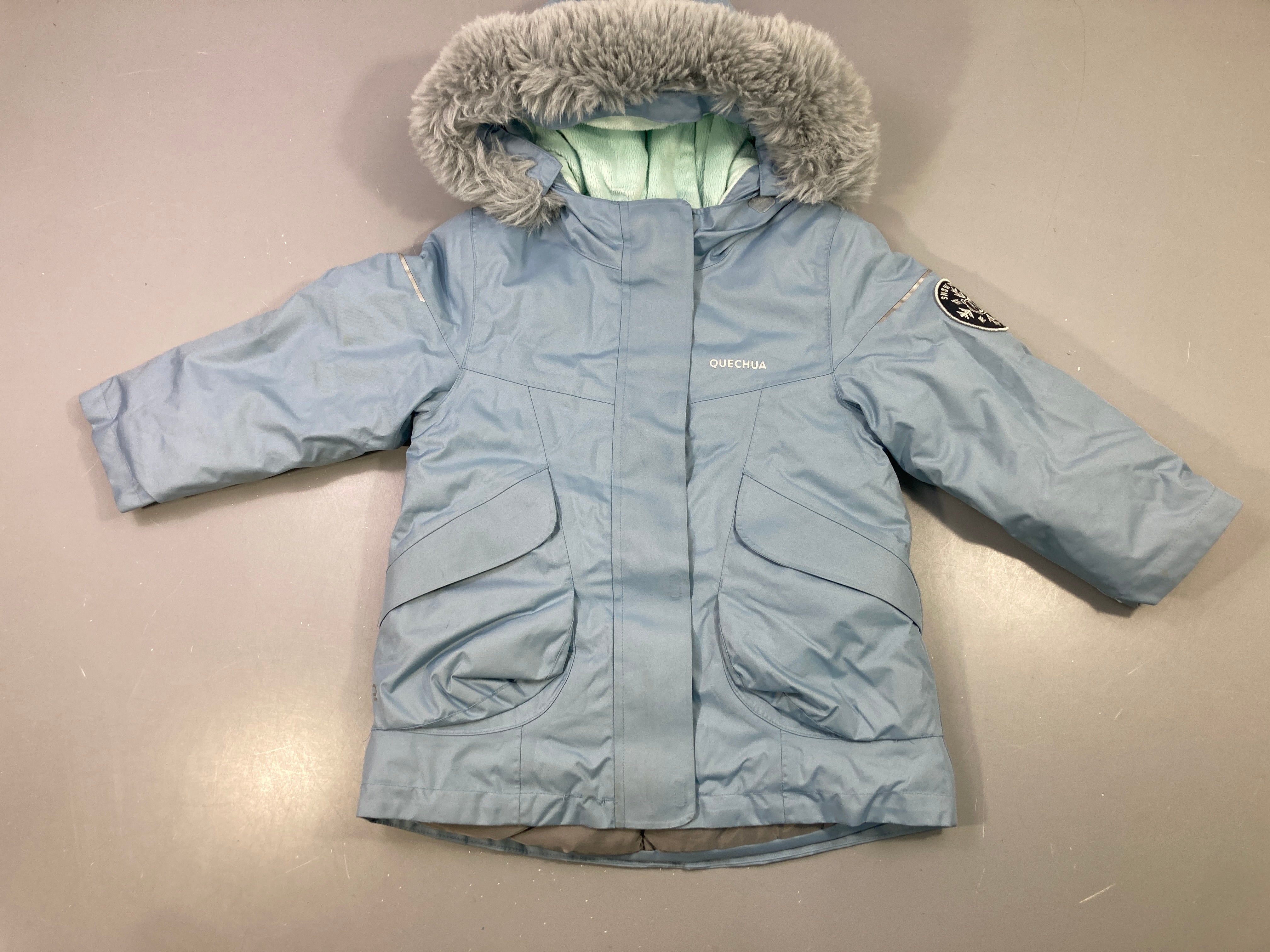 Veste bleu ciel capuche fourrure Snow Hiking