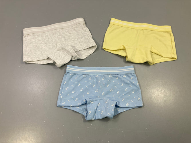 Lot 3 culottes gris jaune bleu fleurs, moins cher chez Petit Kiwi