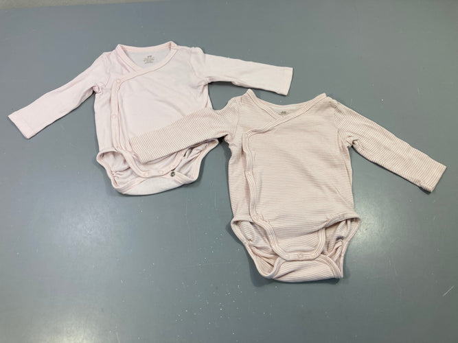 Body cache-cœur m.l rose, lot de 2 (uni + rayé), légèrement bouloché, moins cher chez Petit Kiwi