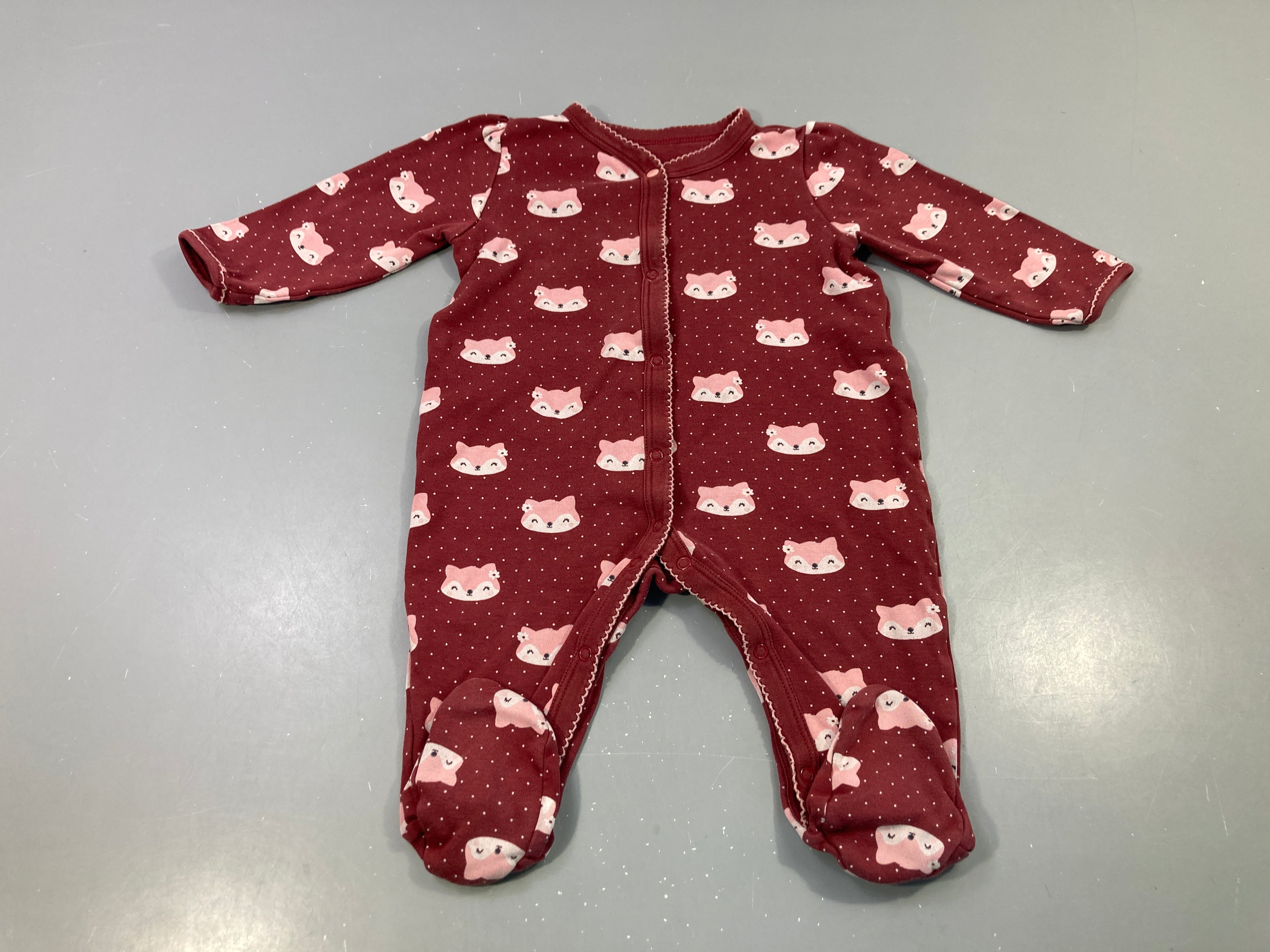 Pyjama jersey bordeaux renards, pois blancs