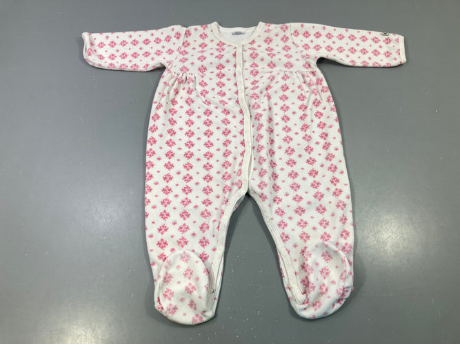 Pyjama velours blanc fleuri rose, moins cher chez Petit Kiwi